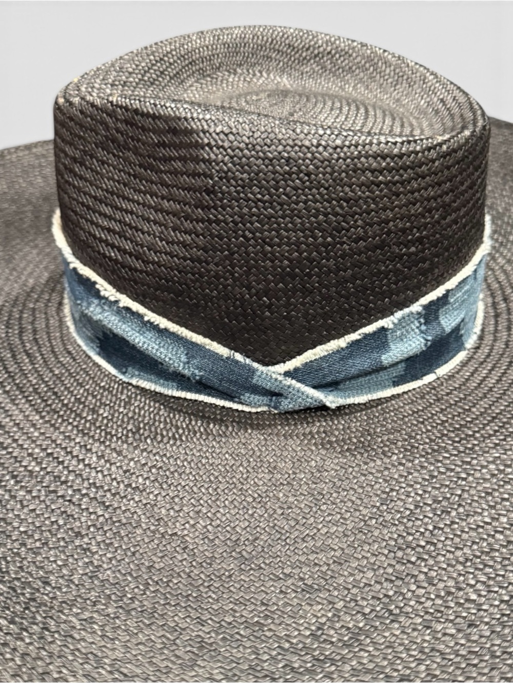 rag & bone Wide Brim Straw Hat Black Oversized Boater Fedora Western Luxe - Picture 8 of 10